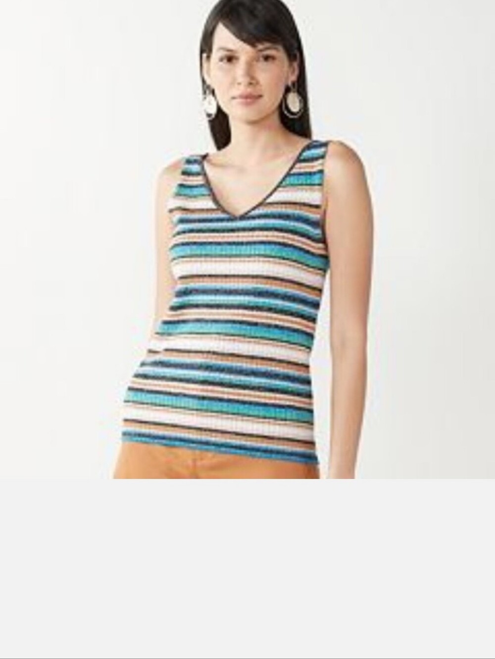 Nine West Sleeveless Knit Sweater Top XL Striped Sparkle Metallic V Neck